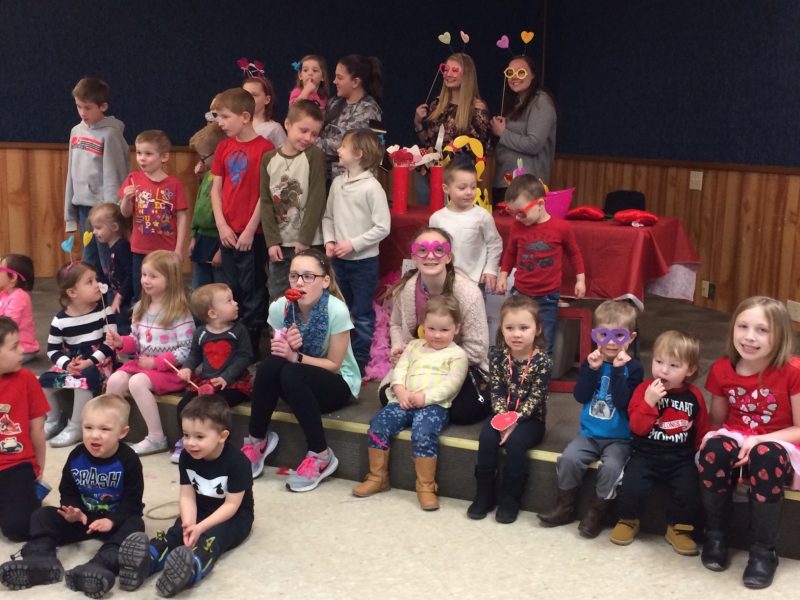 children gathered at valentine's day party in 2019